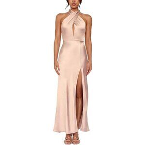 Light Pink Satin Cross Halter Midi Dress